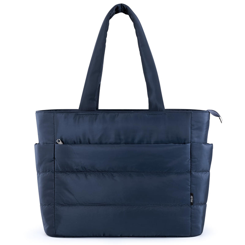 KALIDI Quilted Tote Bag, Carryall Puffer Shoulder Bag Padded Travel Large Anti Splash Zipper Casual Work Gym Women, Dark Blue
