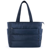 KALIDI Quilted Tote Bag, Carryall Puffer Shoulder Bag Padded Travel Large Anti Splash Zipper Casual Work Gym Women, Dark Blue