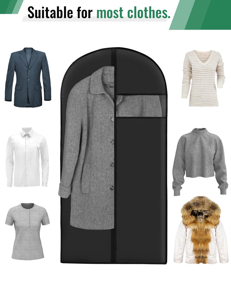 Garment Bags for Hanging Clothes 8 packs Washable Black Suit Bags for Closet Storage and Travel with Clear Window (43 inches)