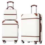 Merax Luggage Set, 2 Piece Luggage with Cosmetic Case, Vintage Hardcase Suitcase with Wheels, Expandable Luggage Airline Approved(White,20