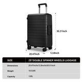Pirtecin Luggage Sets 2 Piece, 20/28 Inch Hardside Zipperless Durable Suitcases with Spinner Wheels & TSA Lock, Black