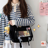 Ita Bag Crossbody - Kawaii Japanese Cute Anime Display Shoulder Bag with Pins & Bear Y2K Messenger Purse for Women (Black)