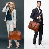 Laptop Messenger briefcase shoulder bag: Genuine Leather men 13 14 inch macbook case women work tote handbag Brown