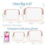 PACKISM TSA Approved Toiletry Bag 2 Pack - 1 Medium TSA Quart Carry-On & 1 Large for Checked Luggage, Water-resistant Clear Makeup Bag Clear Travel Bags for Toiletries, Rose Pink