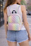 Luv Betsey Johnson B-Peyton Rainbow Multi Mini Backpack, Women's Pastel Hearts Faux Leather Handbag, Quilted Diamond Pattern Rucksack
