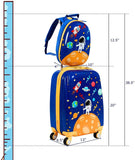HONEY JOY Kids Luggage, 12" Toddler Backpack & 18" Travel Suitcase with Wheels, Lightweight Toddler Suitcase, Durable ABS Hardshell, 2Pcs Carry On Luggage Set for Boys Girls, Blue Astronaut