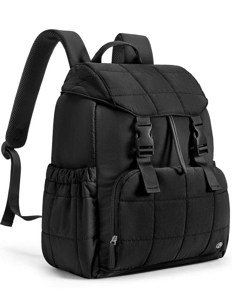BOSTANTEN Women's Puffer Backpack, Versatile College Laptop Backpack with RFID Pocket, Water Resistant Casual Travel Daypack, Black