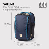 Topo Designs Global Travel Backpack, 25 Liter Bag, 3x Padded Grab Handles, Stretch Mesh, 100% Recycled Nylon Construction, PFAS-Free, Bluesign Approved (Navy/Sahara)