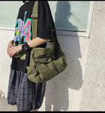 Canvas Messenger Bag Large Crossbody Bag with Multiple Pockets Canvas Shoulder Tote Bag for Women and Men