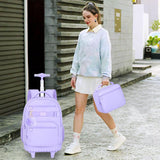 TXHVO 3Pcs Rolling Backpack for Girls Women, 19 Inche School Roller Backpacks with Wheels, Adults Wheeled Bookbag with Lunch Box(Purple)