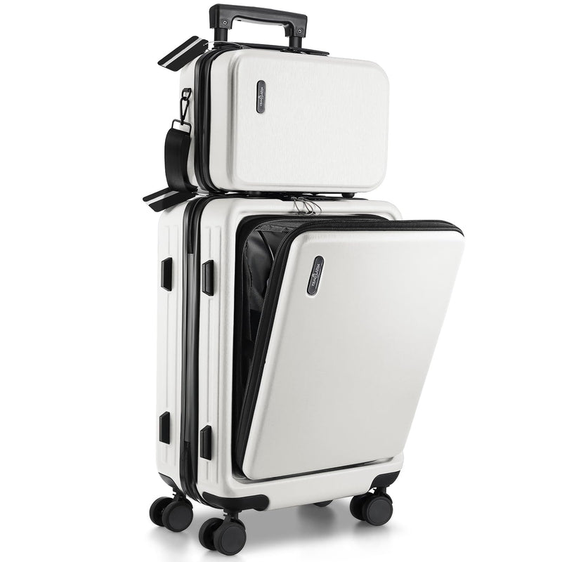 TRAVELARIM 20 Inch Carry On Luggage 22x14x9 Airline Approved, Carry On Suitcase with Wheels, Hard-shell Carry-on Luggage, Durable Luggage Carry On, White Small Suitcase with Cosmetic Carry On Bag