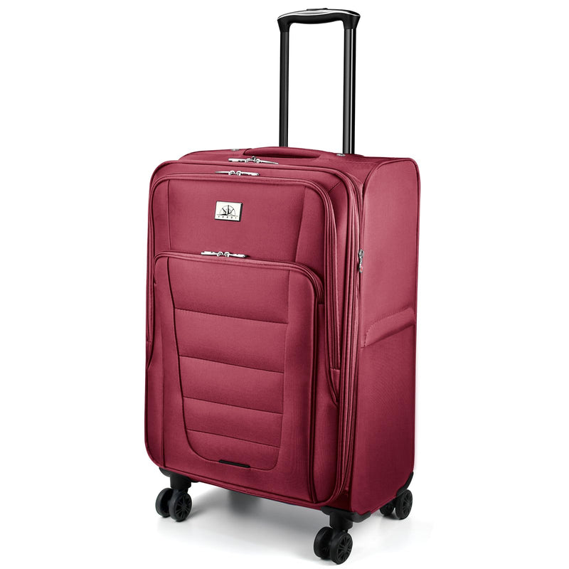 Verdi Softside Expandable 24 Inch Luggage with Spinner Wheels Lightweight Suitcase (Burgundy, Checked-Large 24-Inch)