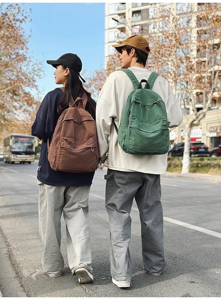 KAOBIO Canvas Backpack for Women Men Cute Vintage College Laptop Bag Hippie Grunge Casual Travel Rucksack Daypack (Green)