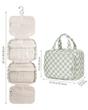 Narwey Hanging Toiletry Bag for Women Travel Checkered Makeup Bag Organizer Toiletries Bag for Travel Size Essentials, Accessories, Brushes, Cosmetics (Green Checkerboard (Medium))