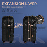 New York XPress 4 Piece Luggage Set, Lightweight Carry On Luggage, Polycarbonate Expandable Hard Case Luggage with Wheels, Travel Pro Carry-On Luggage, TSA Lock, Black