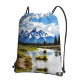 Kingnoyi Grand Teton National Park Drawstring Backpack Bag For Gym Shopping Andsport Yoga, Black