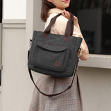 Women's Canvas Top Handle Handbag Stylish Multi-pocket Shoulder Tote Purse Work Crossbody Bags (Black) One Size