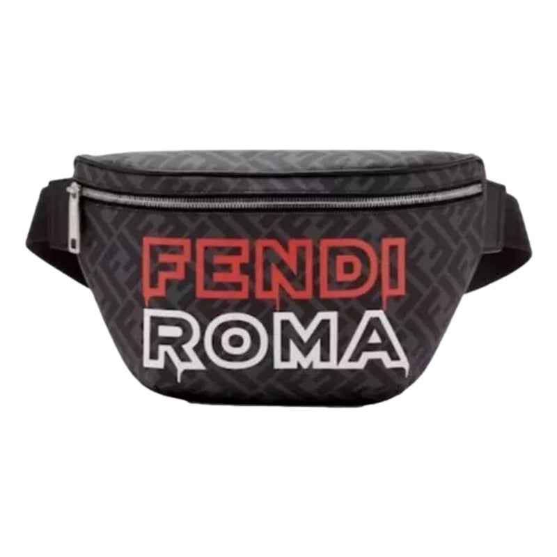 FENDI Roma Fendigraphy Nero & Rosso Leather Belt Bag for Women, Waist Bag, Made in Italy 7VA562
