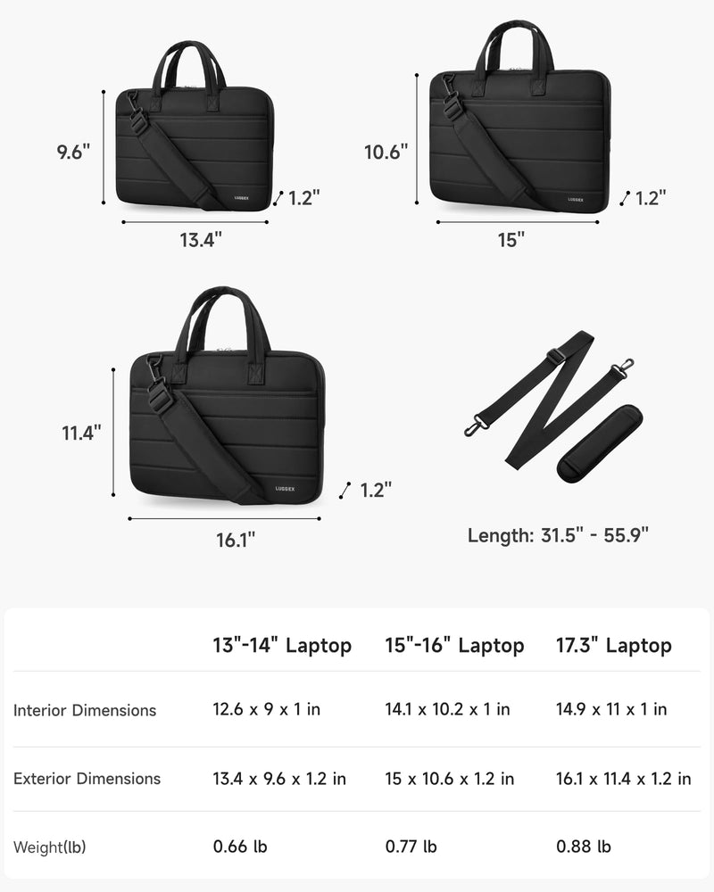 LUGGEX Laptop Case Sleeve 17-17.3 Inch, LTX02 360° Protective 17 Inch Laptop Shoulder Bag Computer Carrying Case Compatible with HP, Dell, Lenovo (LTX-Core, Black)