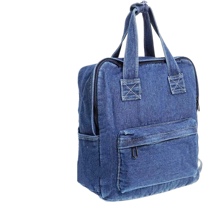 MaxxCloud Retro Cotton Jeans Backpack Purse for Women Men, Casual Denim Shoulder Daypack Handbag Rucksack, Soft Lightweight Bag Top Handle (Dark Blue)