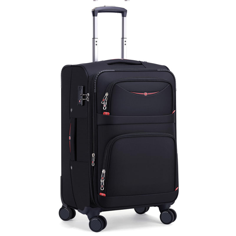 ROPLUS Softside Expandable Luggage with 4 Spinner Wheels, Durable Carry-On Luggage Suitcase (Black, 21-Inch)