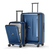 Luggage Sets 2 Piece, Carry On Luggage with Front Pocket & USB Port and 28 Inch Expandable Checked Luggage with Top Opening, Durable PC Hardside Suitcases with Spinner Wheels & TSA Lock, Blue (20/28)