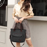 Women's Canvas Top Handle Handbag Stylish Multi-pocket Shoulder Tote Purse Work Crossbody Bags (Black) One Size
