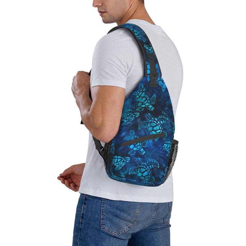 COFEIYISI Sea Turtle Sling Bag Crossbody Backpack for Men Women Watercolor Blue Sea Turtle Nautical Coastal Sea Animal Underwater World Print Chest Bag Casual Shoulder Backpack Travel Hiking Daypack