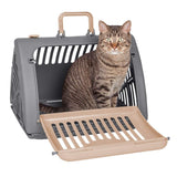 SportPet Designs Foldable Travel Cat Carrier - Front Door Plastic Collapsible Carrier, Gray and Tan, Medium (Pack of 1) | Backpacks4Less