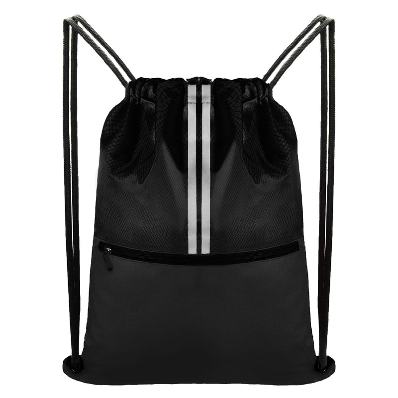 JOYNYON Drawstring Backpack Sports Gym Bag, Draw String Back Bag for Men Women, Lightweight Sackpack with Zipper Pocket, Durable Large Two Tone Black