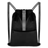 JOYNYON Drawstring Backpack Sports Gym Bag, Draw String Back Bag for Men Women, Lightweight Sackpack with Zipper Pocket, Durable Large Two Tone Black