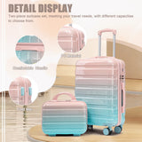 Luxebough Gradient Color Suitcase 2-Piece Set, 20" Rotating Wheel Suitcase with 14" Cosmetic Case, Lightweight Durable Hardshell Luggage with 360° Spinner Wheels for Travel, Women & Girls (Blue+Pink)