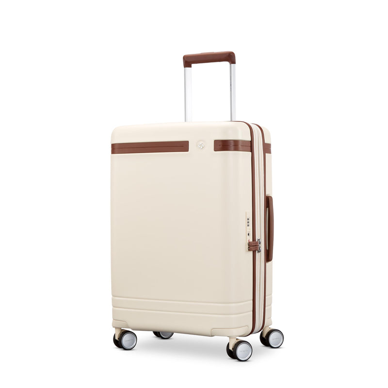 Virtuosa Hardside 21 Inch Carry On Luggage - Airline Approved with 360° Spinner Wheels, RightHeight™ Adjustable Handle - Zippered WetPak™ - TSA Lock - Expandable Light Polycarbonate Shell - Off White