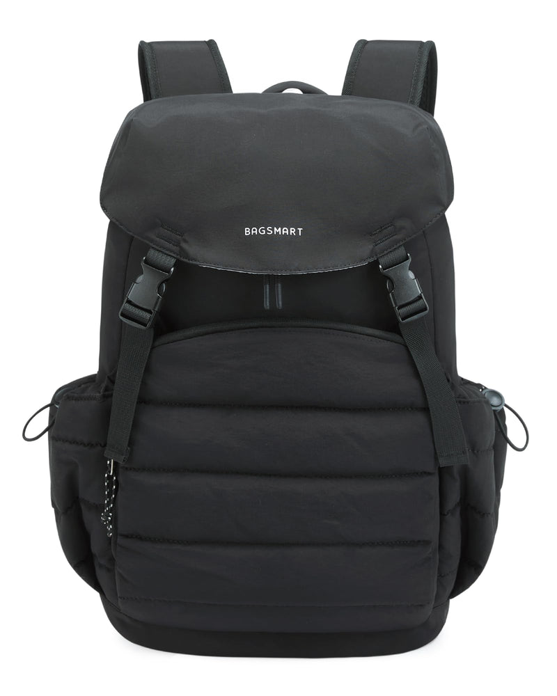 BAGSMART College Laptop Backpack, Large Opening Travel Backpack for Women, Outdoor Backpack for 15.6 Inch Laptop, Black