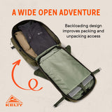 Kelty Redwing Traveler Backpack, Travel Pack with Wide U Zip Opening, Signature Wing Pockets, 30-50L Capacity (30L Olive)