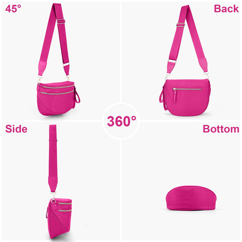 Lushandy Bum Bag Women's Checkered Crossbody Bag Nylon Cross Body Bags Plaid Mom Everyday Purse for Travel (Pure Hot Pink)