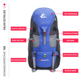 Bseash 50L Hiking Backpack, Water Resistant Lightweight Outdoor Sport Daypack Travel Bag for Camping Climbing Skiing Cycling (Blue - No Shoe Compartment)