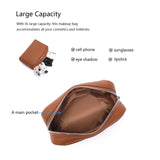 YONBEN Makeup Bag Large Capacity Women's Classic Black Wash Bag Adjustable Partition Wash Brush and Cosmetic Carrying Bag (PU/Saddle Brown)