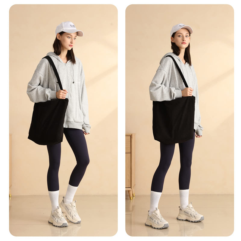 Iioscre Women Corduroy Tote Bag,Tote Bag with Zipper,Large Capacity Casual Shoulder Handbags with Inner Pockets Work