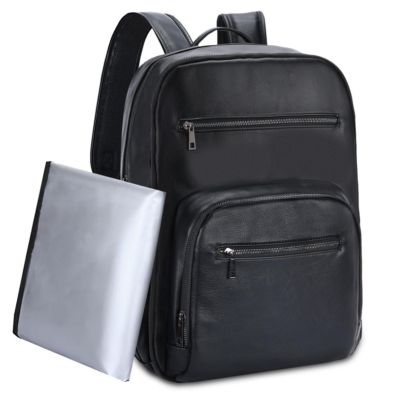 VASCHY Diaper Bag Backpack for Mum Dad, Unisex Large Waterproof Vegan Leather Baby Bag with Changing Pad,Insulated Pockets,Padded Laptop Sleeve for Travel,Black