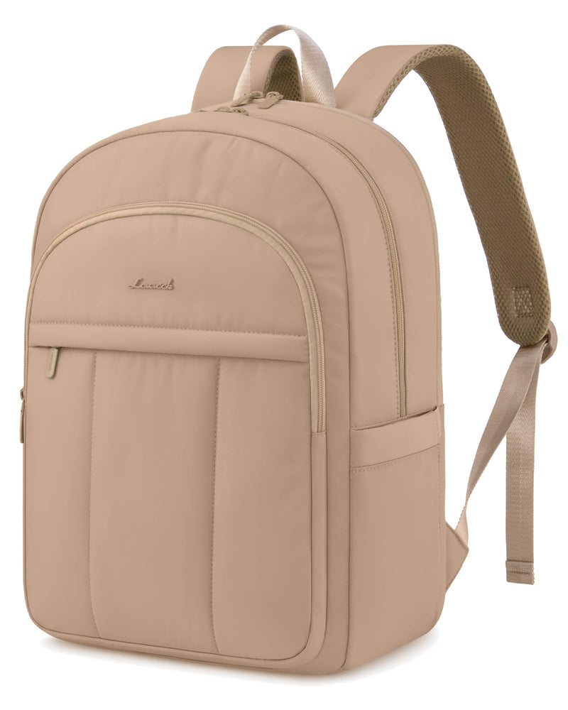 LOVEVOOK College Laptop Backpack for Women, Puffer Quilted Casual Daypack Fits 15.6 Inch Laptop, Lightweight Travel Backpack Work Bookbag, Coffee Brown