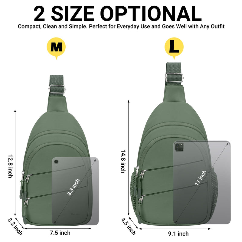 Tuwubi Crossbody Bags for Women, Sling Bag for Men, Small Hiking Backpack Anti Theft Lightweight for Outdoors Travel （M, Sage Green）