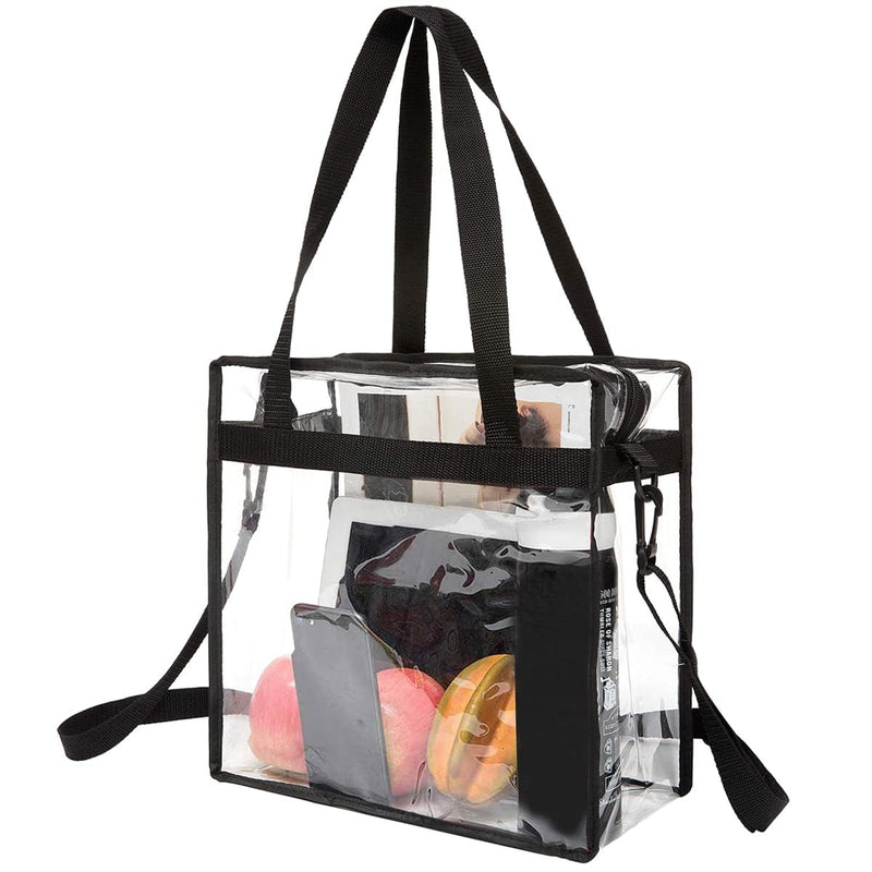 BAGAIL Clear Bags Stadium Approved Clear Tote Bag with Zipper Closure Crossbody Shoulder Bag with Adjustable Strap(12 Inch X 12 Inch X 6 Inch,Black)