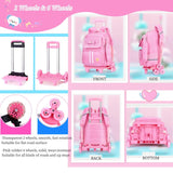 Rolling Backpack for Girls Cute Trolley Bags Primary School Bookbags with Wheels Kids Carry-On Wheeled Backpack with Lunch Bag