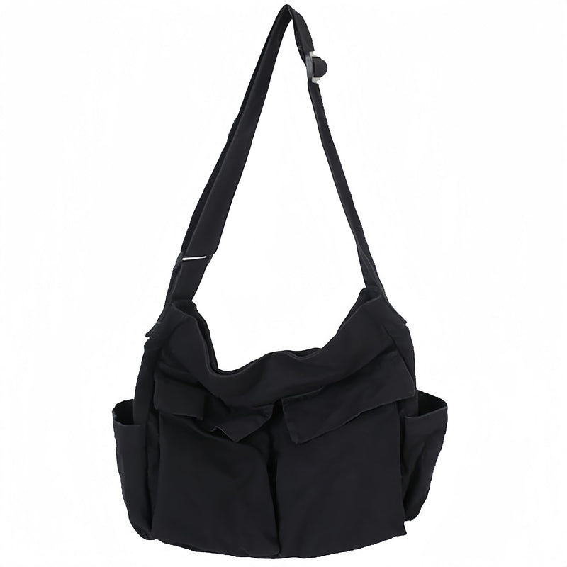 Lauthen.S Grunge Bag Canvas Hobo Crossbody Shoulder Tote Bag for Women and Men Large Messenger Bag with Multiple Pockets Black