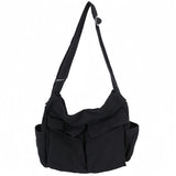 Lauthen.S Grunge Bag Canvas Hobo Crossbody Shoulder Tote Bag for Women and Men Large Messenger Bag with Multiple Pockets Black