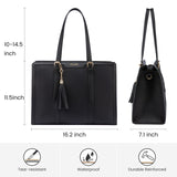 LOVEVOOK Laptop Bag for Women 15.6 inch Lightweight PU Laptop Tote Bag, Large Capacity Computer bag with Clutch Purse for Business, Work, Office, Travel, School,Casual(Black & Leather)