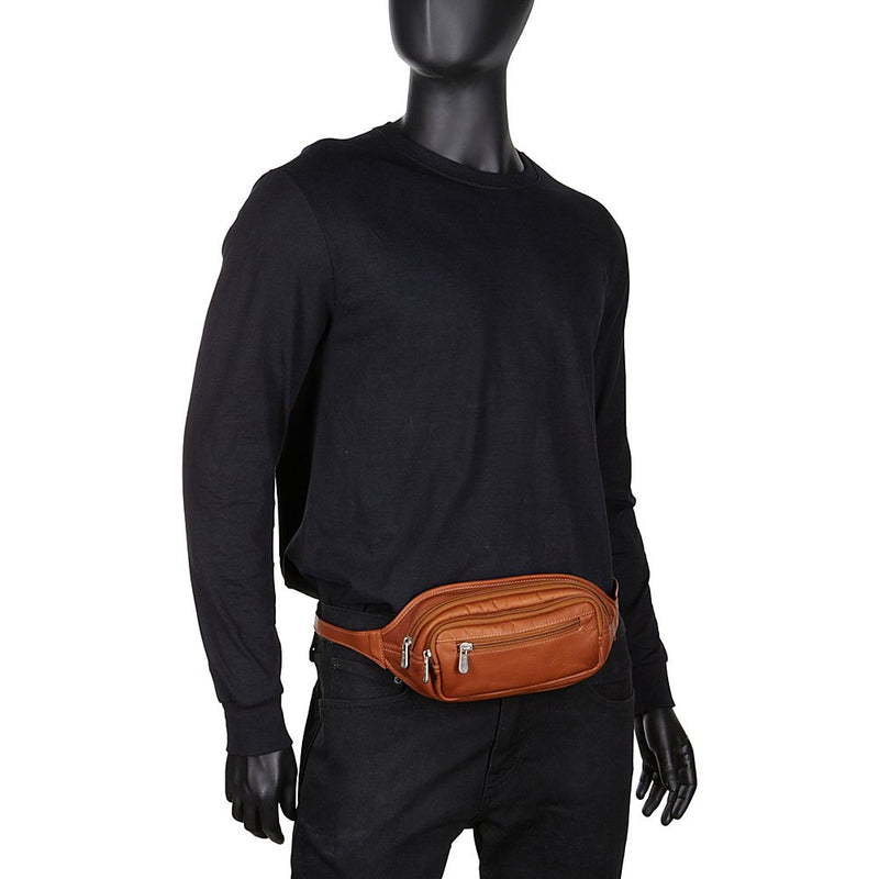 Piel Leather Multi-Zip Oval Waist Bag, Saddle, One Size