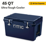 RTIC 45 QT Ultra-Tough Cooler Hard Insulated Portable Ice Chest Box for Beach, Drink, Beverage, Camping, Picnic, Fishing, Boat, Barbecue, Navy