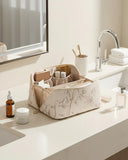 EACHY Travel Makeup Bag, Large Capacity Cosmetic Bags for Women, Waterproof Portable Pouch Open Flat Toiletry Bag Pattern Make up Bag (F-Beige)